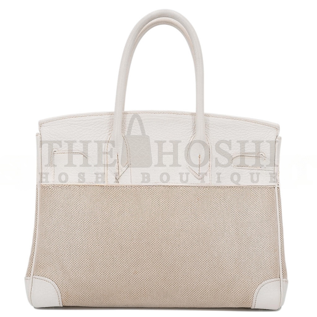 H**me5 BIRKIN 35 COWHIDE WHITE CANVAS SILVER BUCKLE BAG 10080269 (35*24*18cm) Master Quality